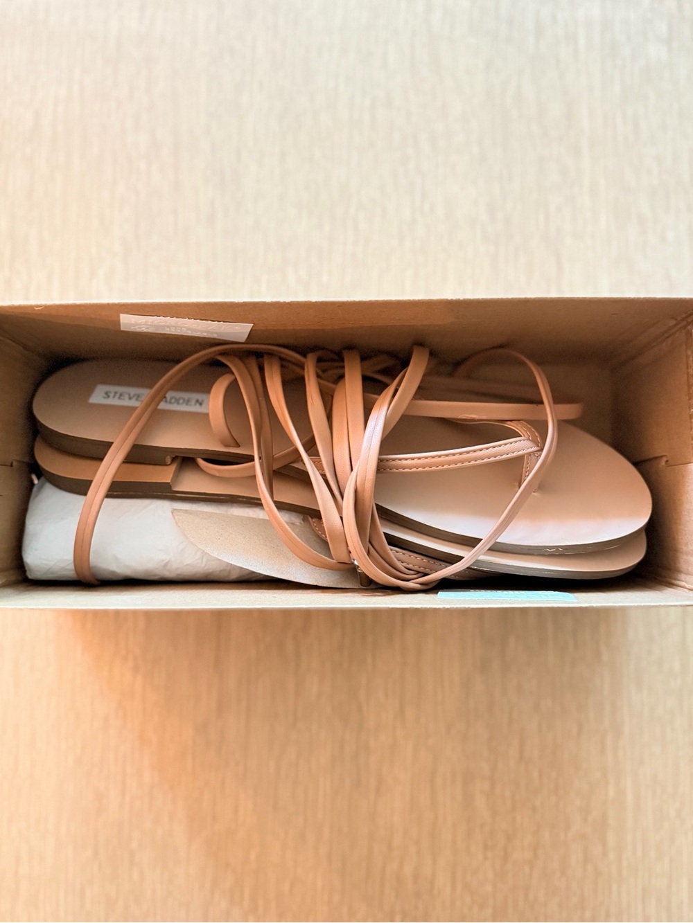 Steve Madden “Anna” Nude Wrap-Strap Flat Sandals